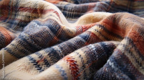 Soft plaid blanket texture ensures cozy comfort for serene relaxation AI Image