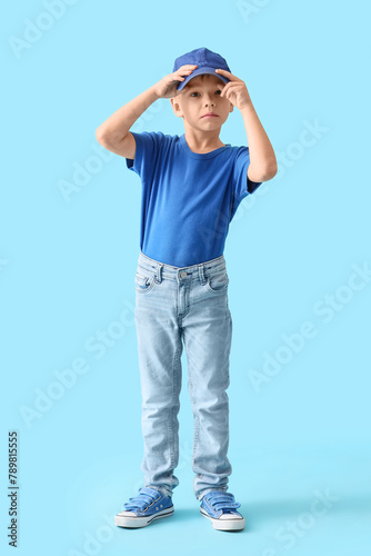 Cute little builder on blue...