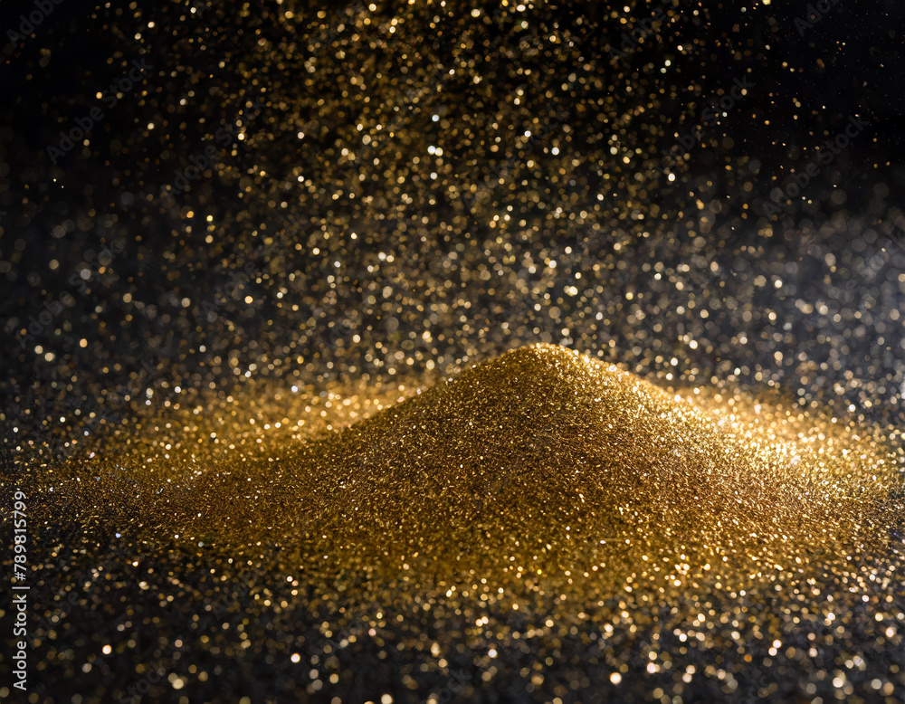 Gold dust powder sparkling glitter black background texture