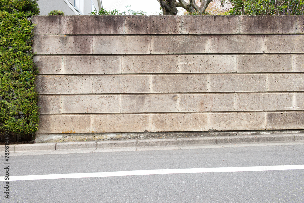 Fototapeta premium street wall background ,Industrial background, empty grunge urban street with warehouse brick wall