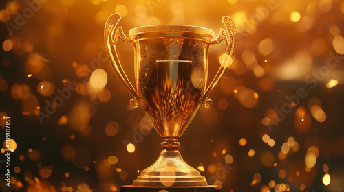 A gold trophy on a black background with gold sparkles.