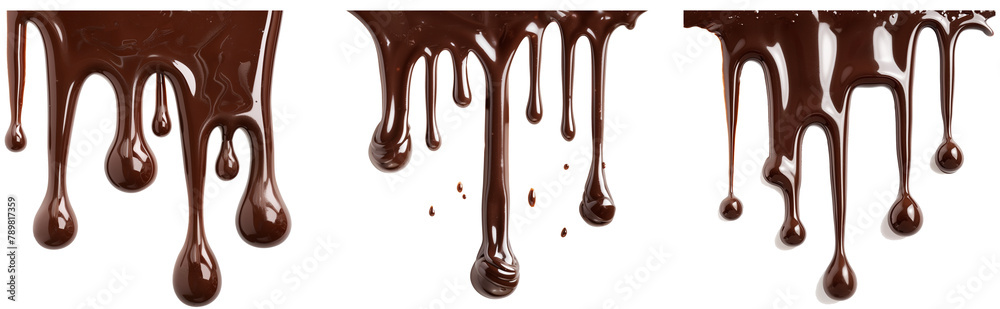 Set of chocolate drip cutout on transparent background Set of chocolate drip cutout on transparent background