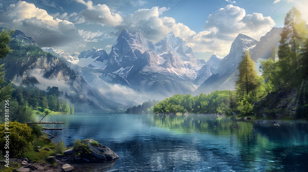 Fototapeta premium landscape with lake and mountains