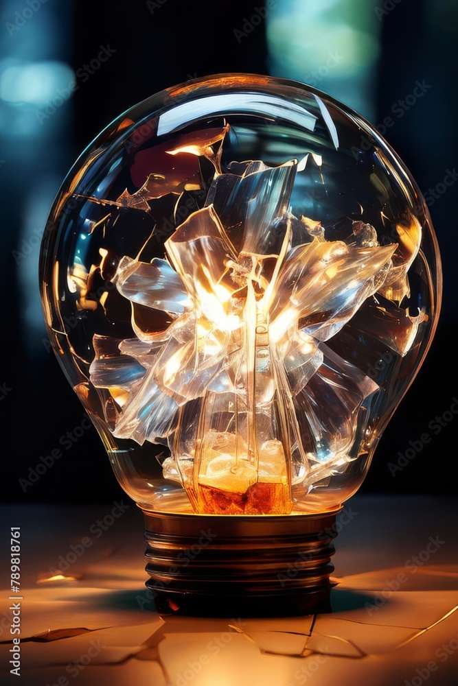 ordinary incandescent light bulb stands on a chip and burns at night