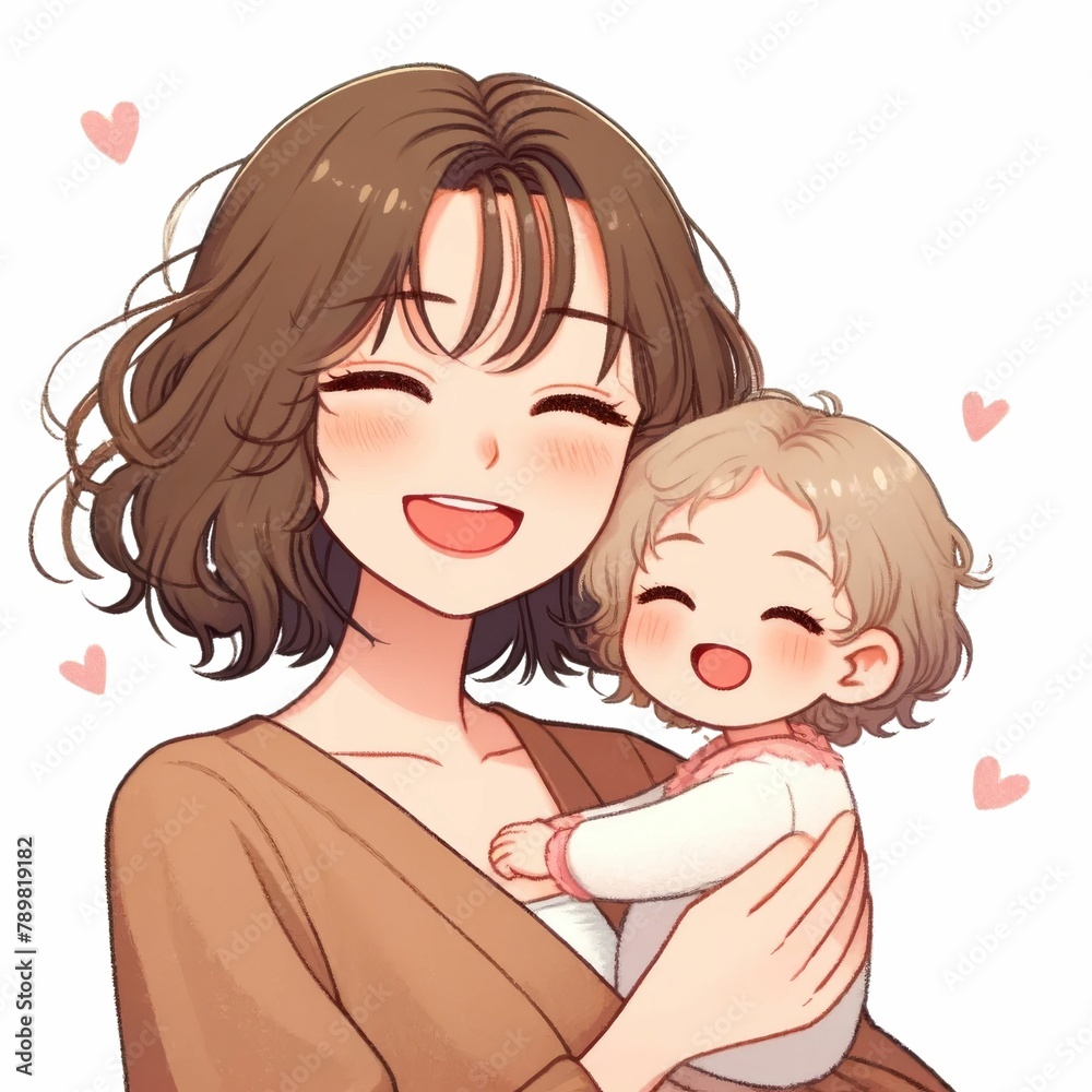 A mother and her young child are sharing a joyful moment, smiling and having fun together, encapsulating the beauty and happiness of family life