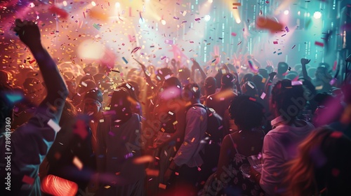 Joyous celebration: party transition - colorful festivities as guests move from indoor to outdoor setting, spreading cheer and vibrancy in a social gathering