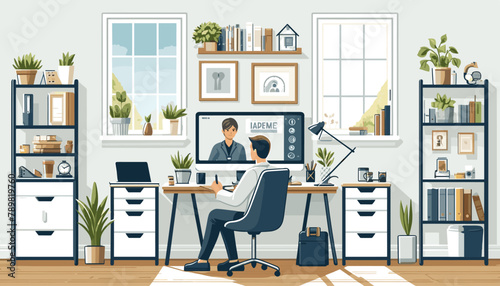 Concept of remote meeting at home. Vector illustration. © DRN Studio