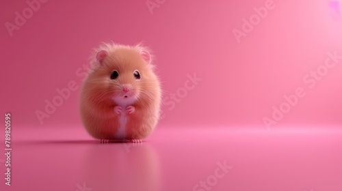  A brown hamster atop a pink floor, beside a pink wall bearing a heart shape on its chest © Jevjenijs
