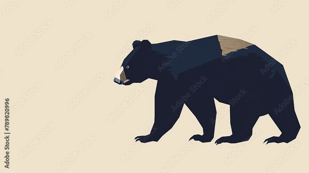 A large black bear atop a white and beige background, with another black bear resting on its hind legs A large black bear atop a white and beige background, with another black bear resting on its hind legs
