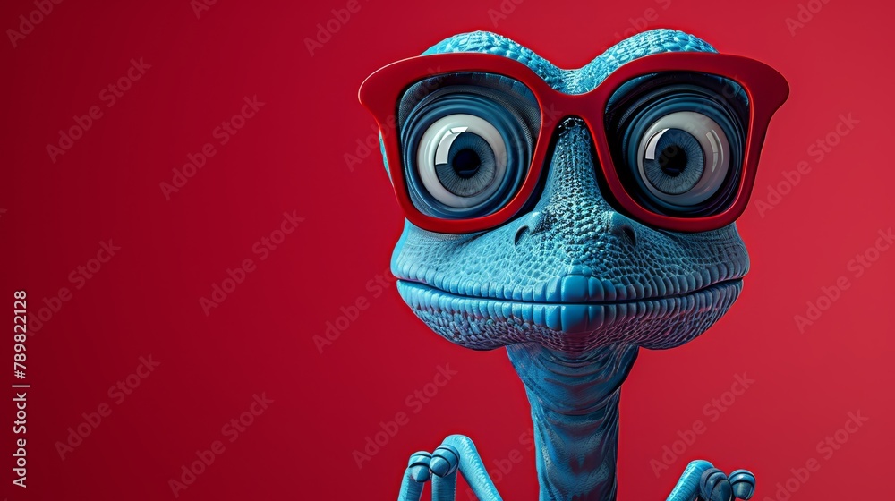 A cartoon character with large eyes and an odd expression, set against a vivid red backdrop A cartoon character with large eyes and an odd expression, set against a vivid red backdrop