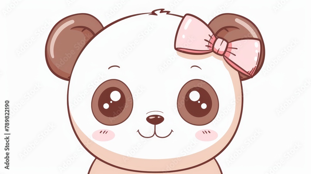 A cartoon panda, adorned with a pink bow atop its head, sits down A cartoon panda, adorned with a pink bow atop its head, sits down