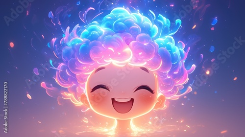 An enchanting design concept featuring a human brain mascot beaming with joy