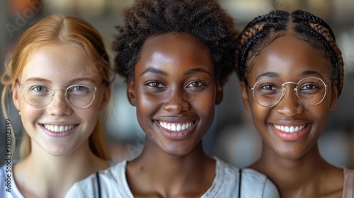  Three women wear glasses on their heads One additional woman also wears glasses