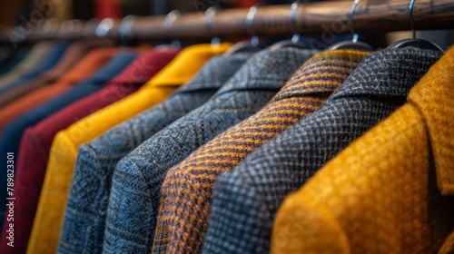   A rack holds a row of ties, with two more rows of ties hanging in front, each on its own separate rack © Jevjenijs