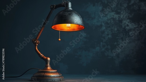  A tabletop lamp beside a dark wall, with a tree cornering the room