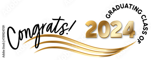 Congrats! Graduating Class of 2024 text in Black and Metallic Gold Web Banner and Vinyl Sign Vector Design.