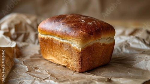  A loaf of bread on a wax paper-covered surface