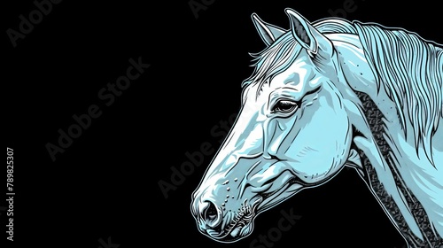  Close-up of a horse's head against black backdrop, left side tinted blue