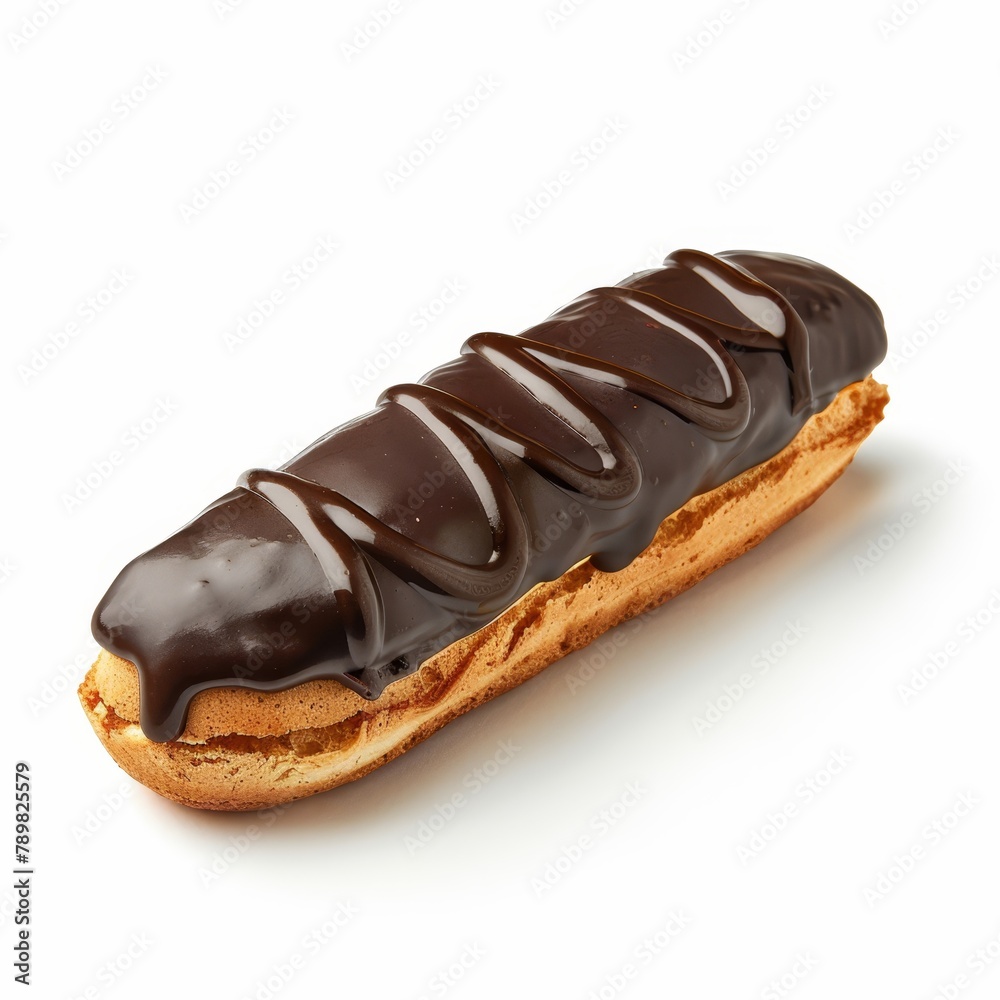   A tight shot of a pastry topped with chocolate icing nestled atop a slice of bread, with a telltale bite missing