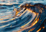   A tight shot of a wave in the ocean, displaying water splashing at its crest and trough