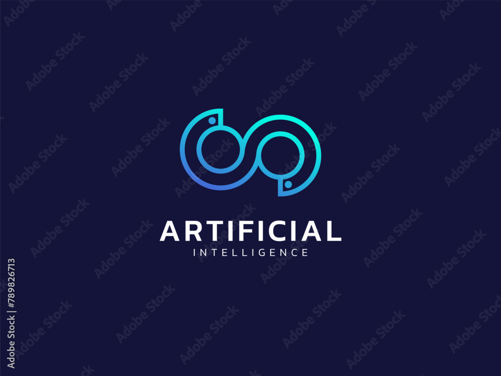 Artificial intelligence with Double circle network lines twisted infinity symbol technology Analysis logo vector design concept. AI technology logotype symbol for advance technology, tech company, ui. Artificial intelligence with Double circle network lines twisted infinity symbol technology Analysis logo vector design concept. AI technology logotype symbol for advance technology, tech company, ui.