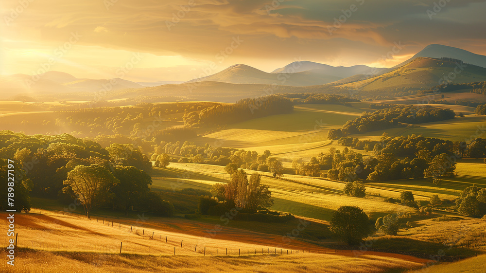 Fototapeta premium Golden fields at sunset.