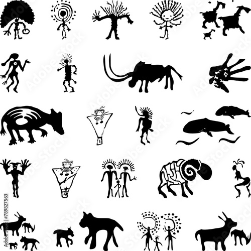 collection of 22 stylized petroglyphs