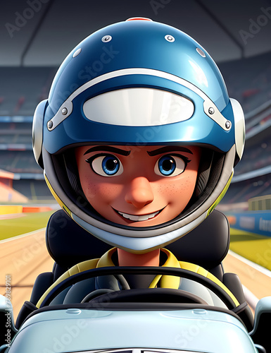 Closeup of A Racer in a helmet driving a car on the track. fully covered face, visible shining eyes, racing © Prateek