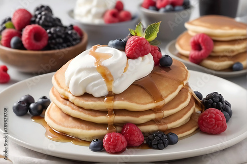 pancakes with raspberries and blueberries