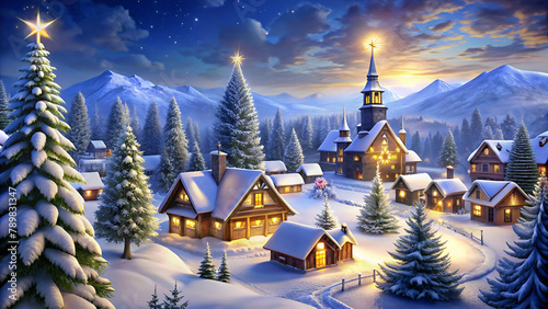 village in the snow christmas background