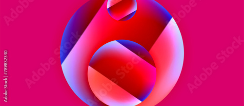 A vibrant composition of red, blue, and white circles resembling flower petals on a pink background, evoking the colors of a rose family plant