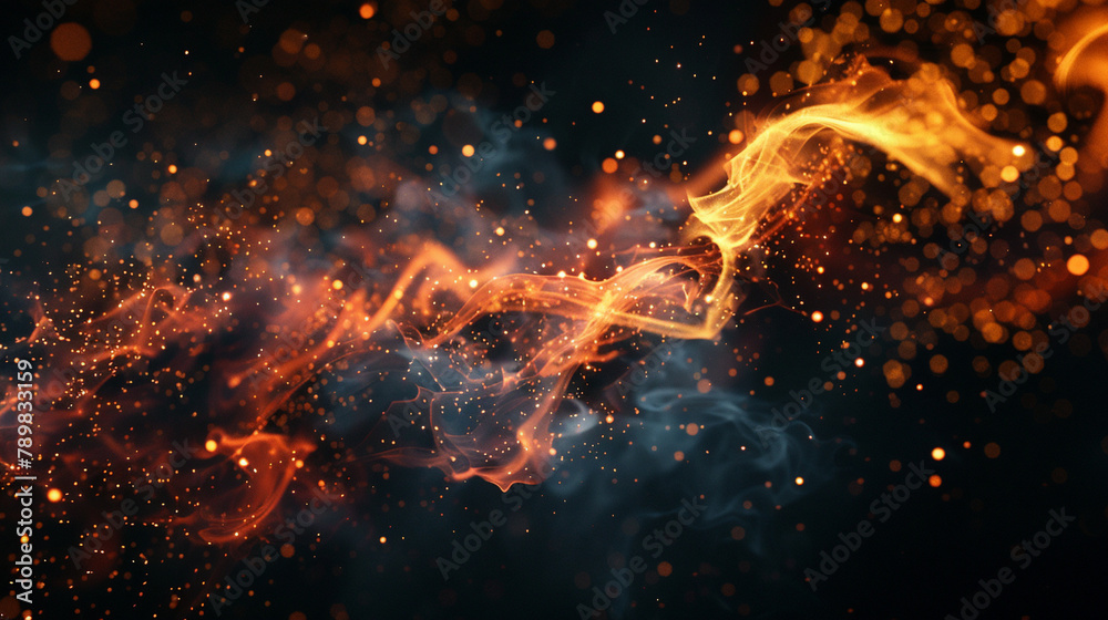 Sparks flicker, smoke plumes, leaving embers glowing in the darkness.