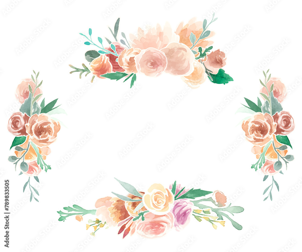 Obraz premium Flower frame png sticker, transparent floral watercolor illustration
