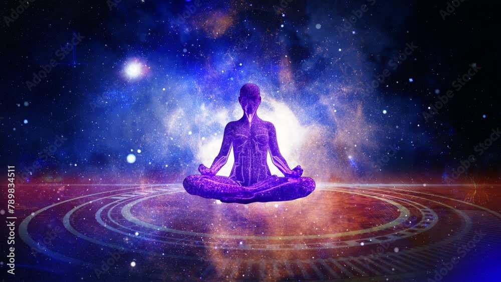 Meditative Silhouette with Cosmic Galaxy Background