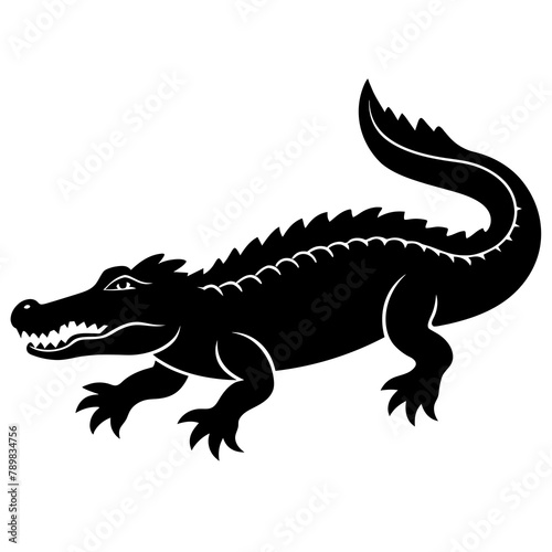 silhouette simple crocodile kids art white background- vector illustration 