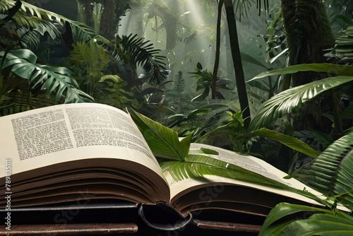 Experience the enchantment of a tropical forest jungle unfolding from the pages of an opening book. 
