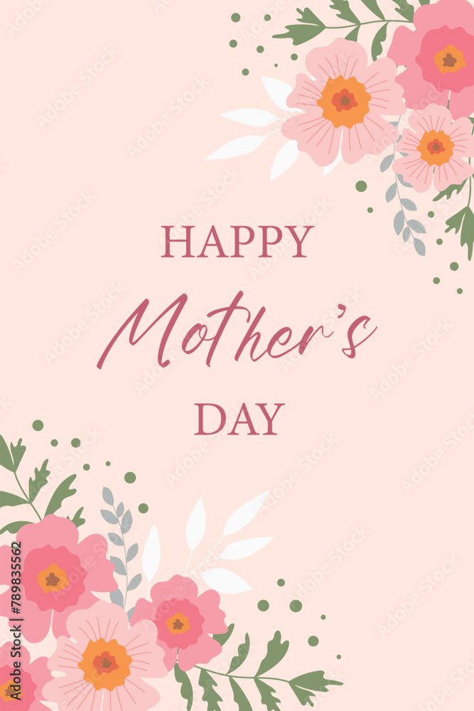 Happy Mother's Day card with pink delicate flowers. Congratulations for mom.
