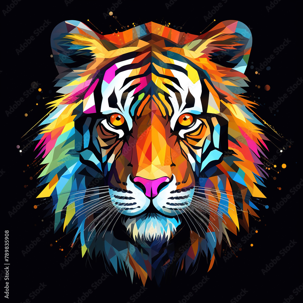 Tiger face on a black background. Wildlife Animals. Illustration, Generative AI. Tiger face on a black background. Wildlife Animals. Illustration, Generative AI.