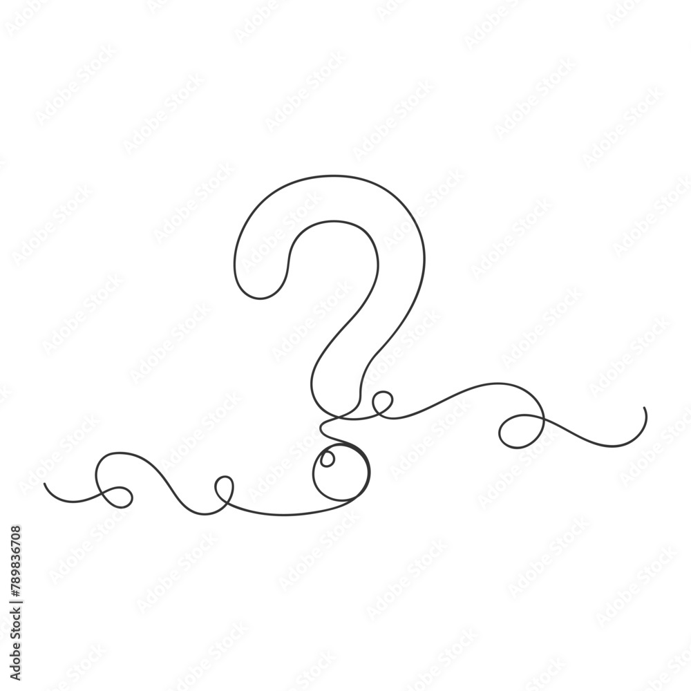 Fototapeta premium Question mark continuous one line drawing isolated vector illustration.