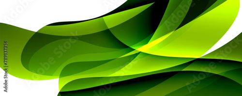 A beautiful pattern of green and yellow waves resembling a banana leaf on a white background, showcasing tints and shades of terrestrial plants and flowers in a closeup view