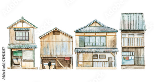 Old Japanese neighborhood png watercolor illustration, transparent background photo