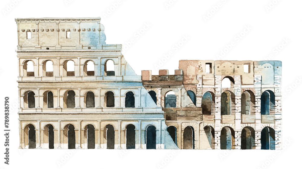 Naklejka premium Colosseum watercolor png sticker, Italy's historical landmark, transparent background