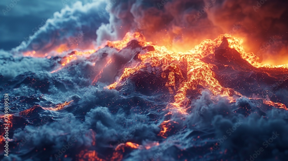 Underwater volcano spewing molten lava  , high resulution,clean sharp focus