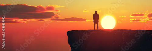  Daring mountain hiker silhouette o explorer lonely survivors, Silhouette photographer who shoots a sunset in the mountains, Man Amidst Breathtaking Sunset, Nature's Beauty Wallpaper 