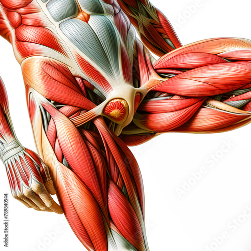 Illustration showing human thigh muscle anatomy on a white background. photo