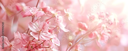 Cherry blossoms in soft focus. Pastel pink floral background for springtime holidays and wedding invitation design