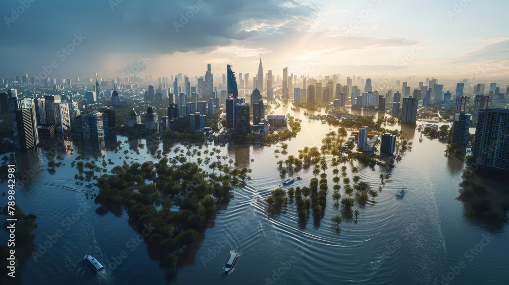 Obraz premium Urban Flood Catastrophe in Metropolitan City