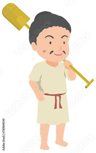 農具を持つ弥生時代の男性