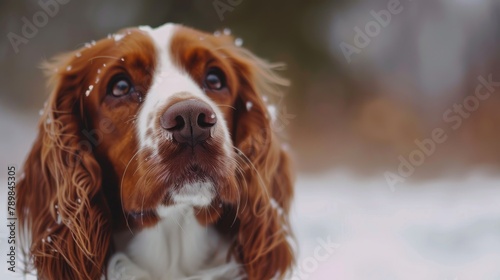 Adorable welsh springer spaniel dog breed in evening