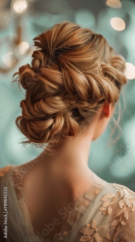 Romantic setting with a persons hair styled in a sophisticated updo